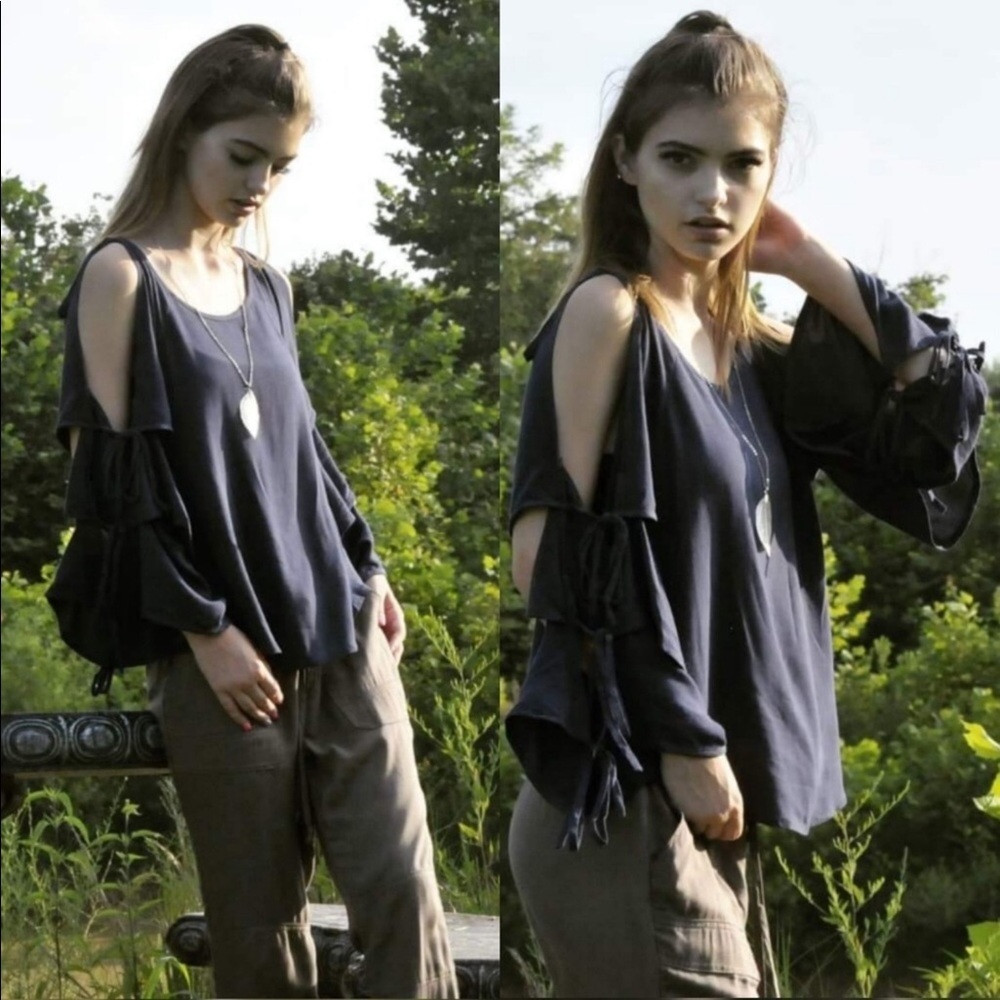 Navy blue Ruffle sleeve top.